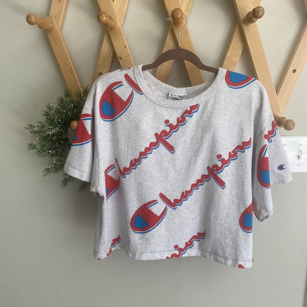 Champion Reverse Weave Gray Logo Cropped Top